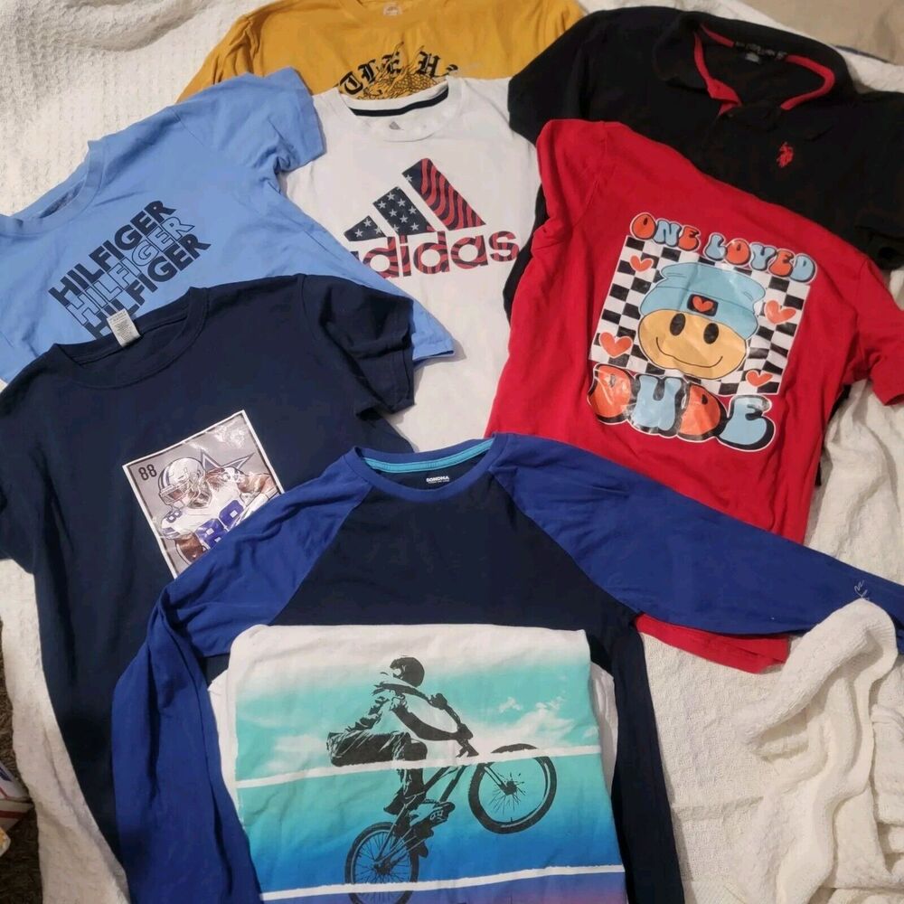 Boys Cool Shirts Bundle Size M-XL  8 Total Adidas, Polo, Tommy, Urban Pipeline +